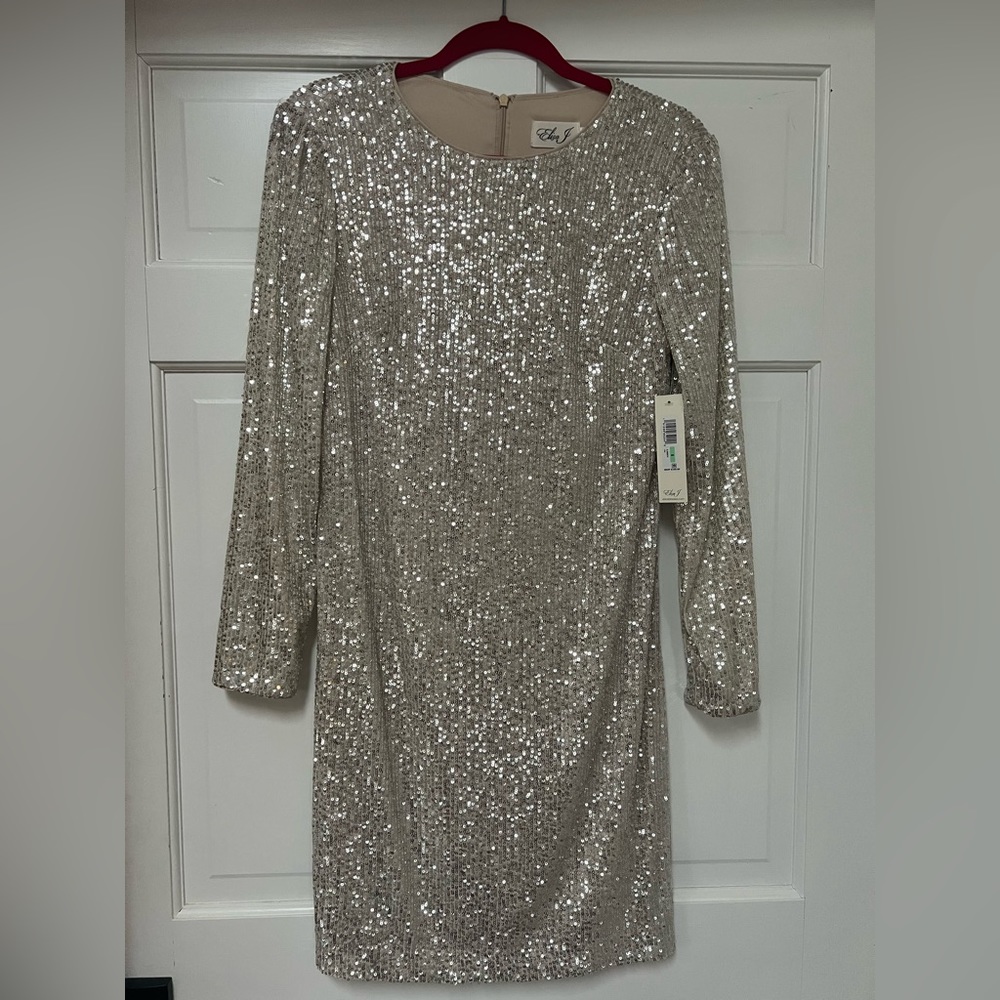 Eliza J champagne sequin cocktail dress. Size 8. New, with tags attached.